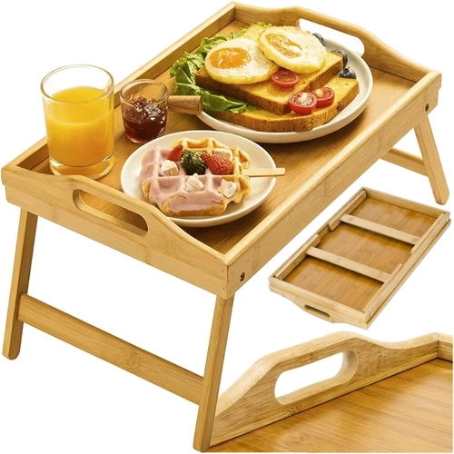 Mesa de desayuno plegable de bambú para cama con función para portátil RUHHY