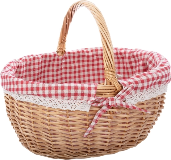 Cesta de picnic de mimbre con forro de cuadros