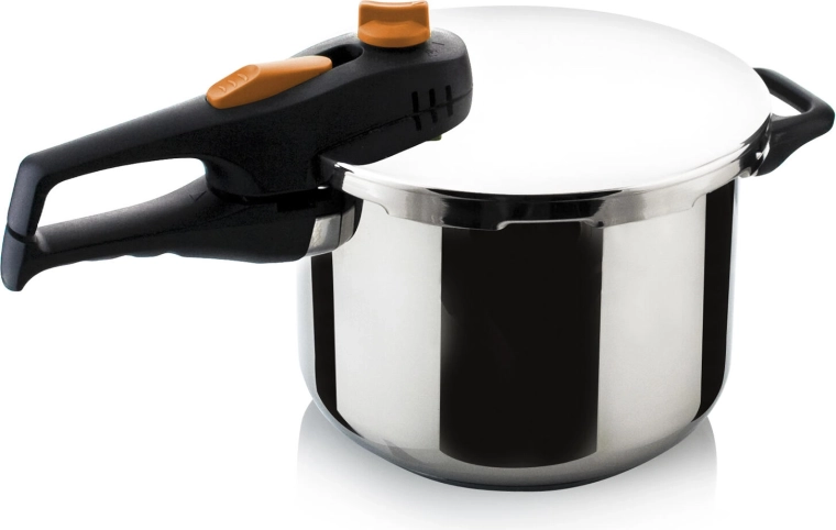 Juego de ollas a presión de acero inoxidable ADAGIO 4 l + 6 l con mando naranja