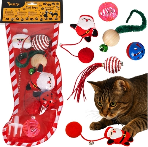 Set de juguetes para gatos Purlov, set navideño de 6 uds con pelotas, muelles y pompones