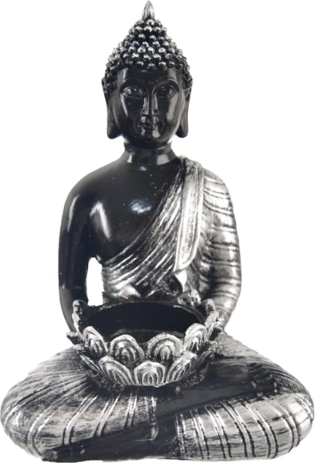 Portavelas de cerámica Buda para vela de té plateado-negro