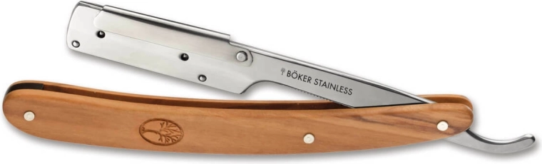 Böker Pro Barberette Olive navaja de afeitar con hoja intercambiable, madera de olivo