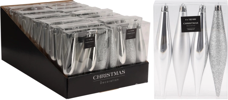 Adornos navideños tipo carámbano 15 cm – mezcla plateada, 4 uds.