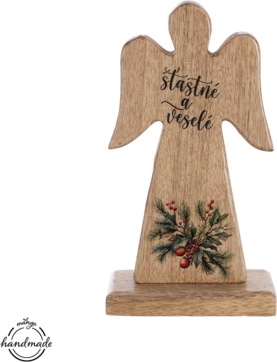 Ángel de madera Mango «feliz y alegre» 20 cm - 1 pieza