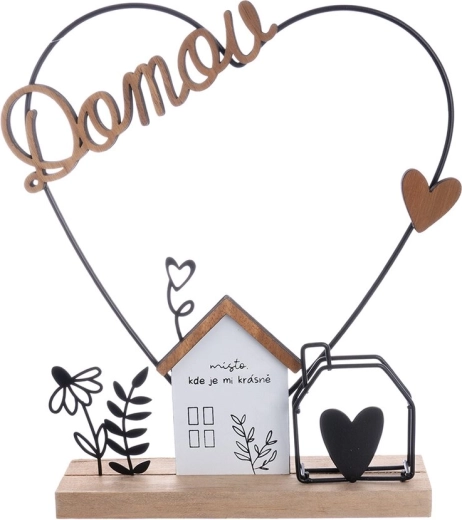 Casita de madera y metal con corazón y la inscripción «Hogar»