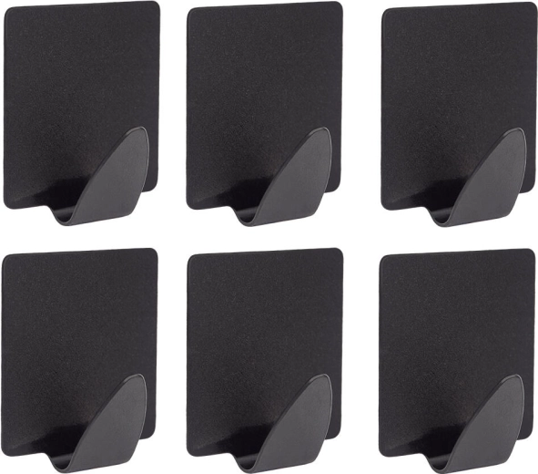 Gancho de acero autoadhesivo rectangular, negro (6 uds.)