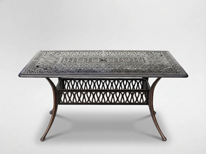 Mesa de jardín de aluminio Hastings, bronce antiguo, 150 × 90 × 73 cm