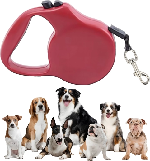 Correa retráctil automática para perros y gatos de 5 m con bloqueo – rosa