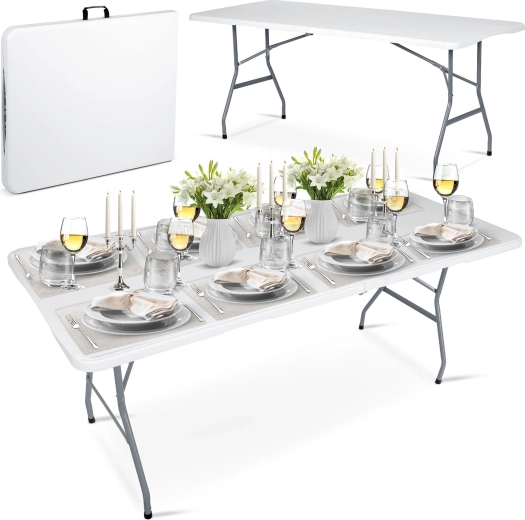 Mesa plegable de catering para jardín 180 cm blanca