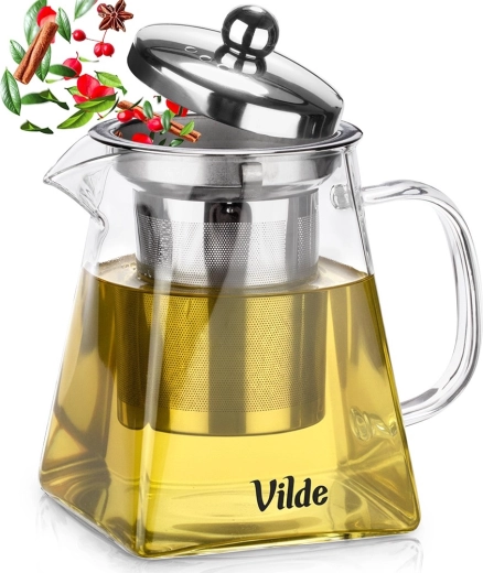 Tetera de vidrio con filtro de acero inoxidable 490 ml resistente al calor