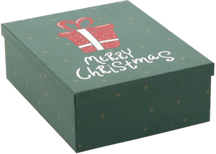 Caja de regalo navideña verde con la inscripción "Merry Christmas" 27 × 21 × 8,5 cm - 1 pieza