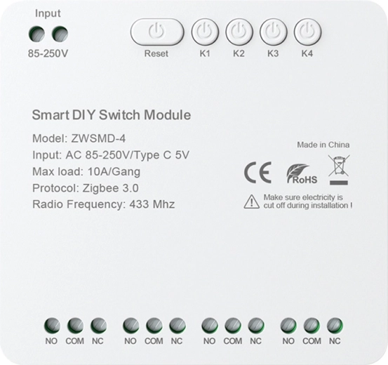 Módulo de conmutación Zigbee de 4 canales con contacto libre de potencial AVATTO