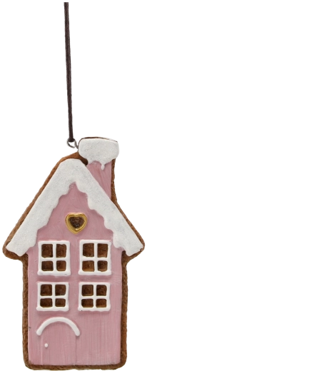 Decoración navideña colgante casita de jengibre rosa 12,5 cm – set de 8 uds. Chomik