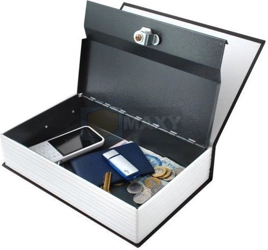 Caja de acero con cerradura en el interior
