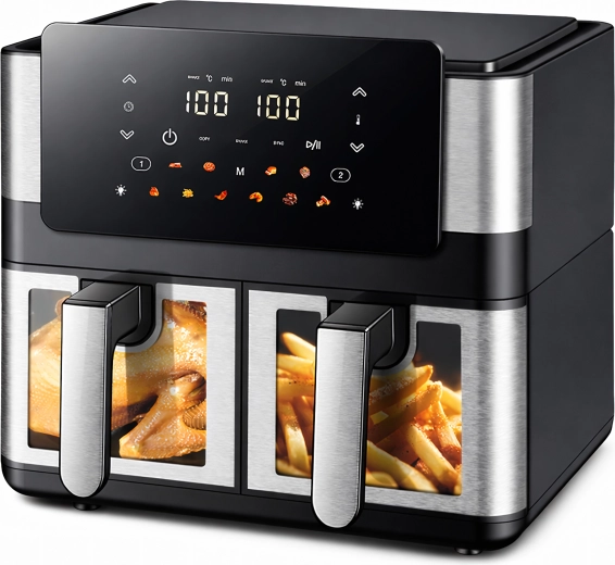 Freidora de aire (air fryer) de aire caliente con dos cestas 8 l (4+4 l) 2000 W, 12 programas