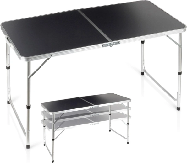 Mesa de camping plegable Vilde 3 en 1 con altura ajustable 120 × 60 cm, color grafito