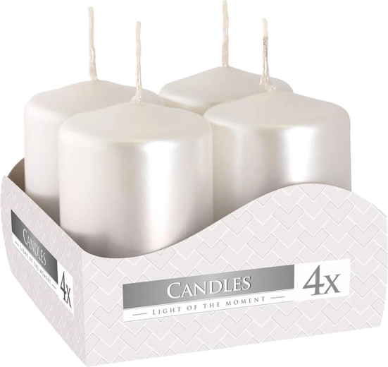 Velas de Adviento 60 × 40 mm blanco metálico brillante (4 uds.)