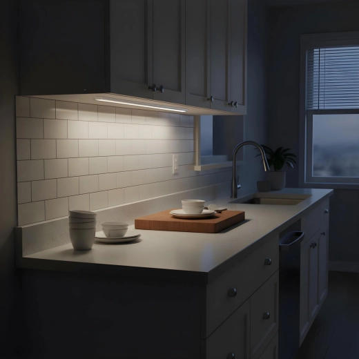 Luz uniforme bajo los armarios de cocina