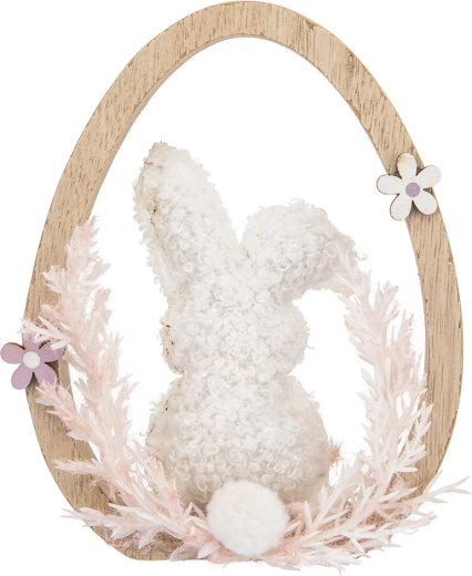 Figura decorativa de conejito de bouclé dentro de un huevo, blanca