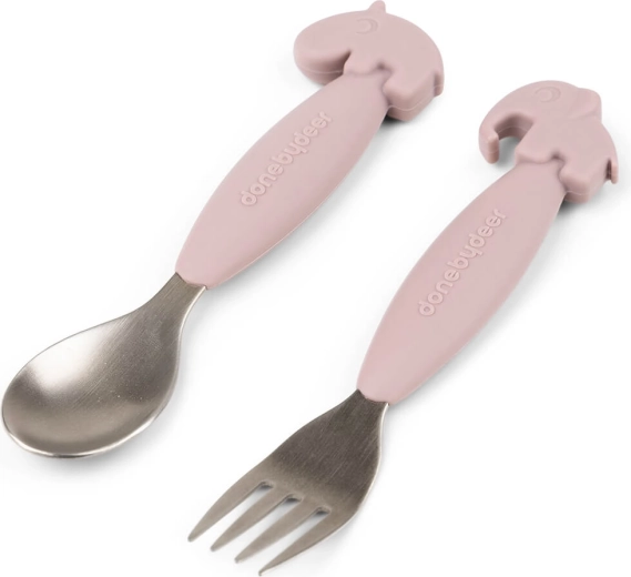 Done by Deer juego de cucharas y tenedores infantiles Easy-grip Deer friends rosa