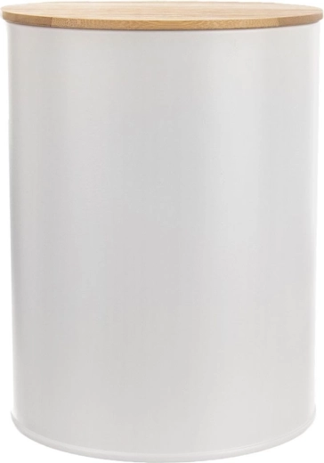 Bote de cocina para alimentos de metal blanco con tapa de bambú 2,3 l