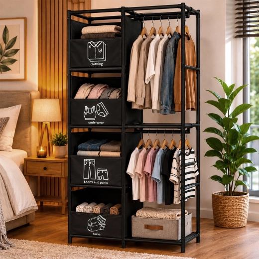 Espacio para ropa en perchas