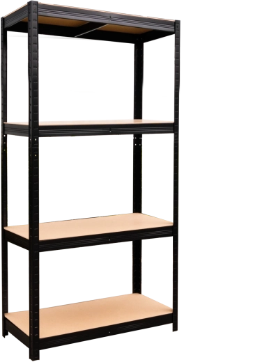 Estantería metálica de 4 niveles 150 × 70 × 30 cm negra, capacidad de carga 150 kg por estante