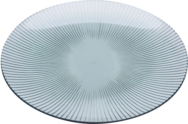 Bandeja redonda de servir con rayas 25 cm, plástico transparente