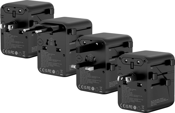 Clavijas universales UK/EU/US/AU para 150+ países