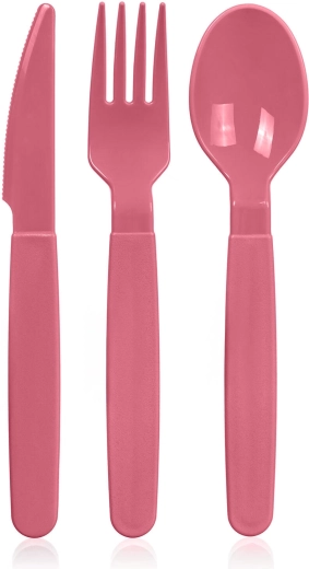 Juego de cubiertos de plástico 3 uds. rosa oscuro CULINARIA