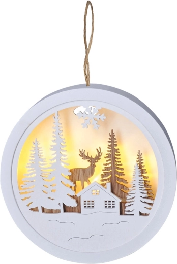 Decoración LED colgante Solight bosque y ciervo, blanca/madera natural - 1 unidad