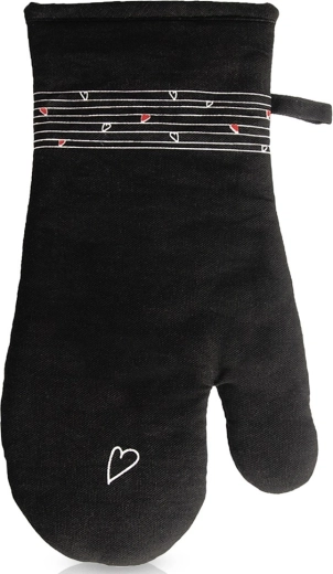Guante de cocina de algodón con imán negro Corazón 32 cm