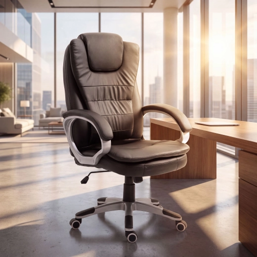 Silla de oficina ergonómica de cuero sintético negra