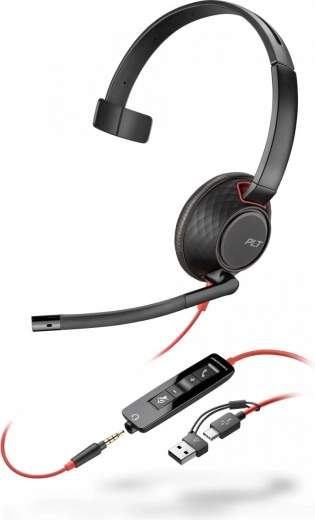 Auricular monoaural POLY Blackwire 5210 USB‑C con conector de 3,5 mm y adaptador USB‑C/USB‑A