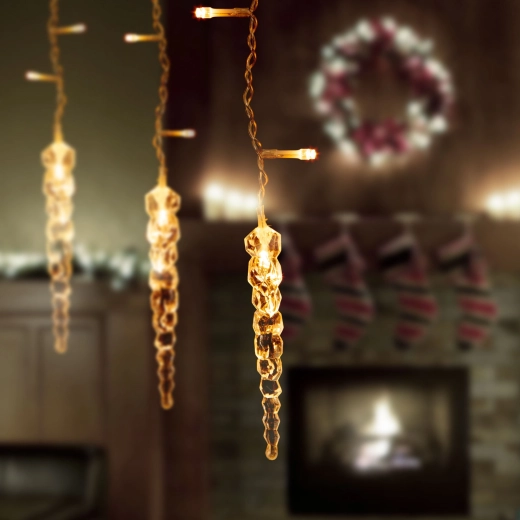 Cortina de luces LED con carámbanos, 3,5 × 0,7 m, 180 LED, blanco cálido