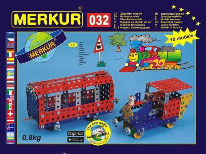Kit de construcción Merkur 032 – modelos ferroviarios, 10 modelos, 300 piezas