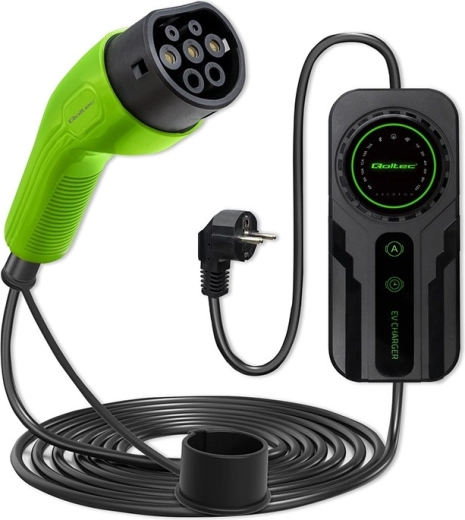 Cargador móvil para vehículos eléctricos con regulación 2 en 1 tipo 2 | schuko | 3,5 kW | 230 V | LCD | portátil | wallbox | 5 m