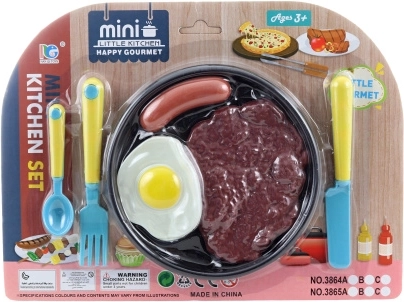 Juego de comida de plástico con cubiertos y plato