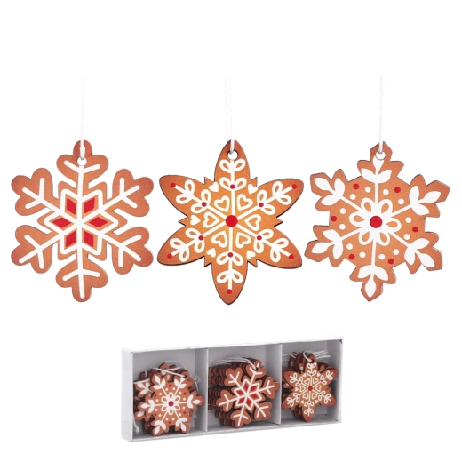 Set de adornos navideños de madera con forma de copos de nieve – marrón rústico, 18 uds.