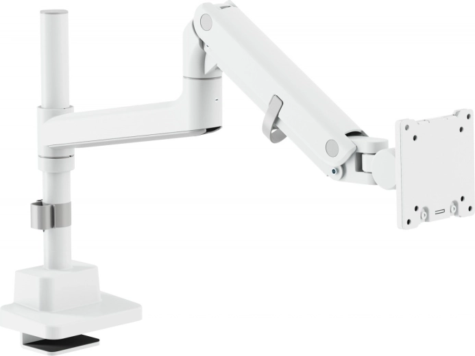 Brazo blanco para monitor con abrazadera de escritorio, 57" / 27 kg, VESA 75x75 y 100x100