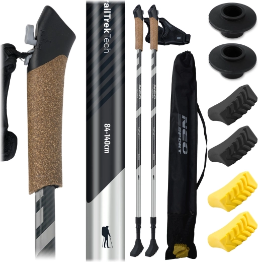 Bastones de trekking Neo-Sport con empuñadura de corcho, ajustables 85–143 cm