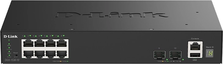 Switch inteligente gestionado D-Link DGS-1530-10/E con 8 puertos Gigabit y 2 puertos 10G SFP+