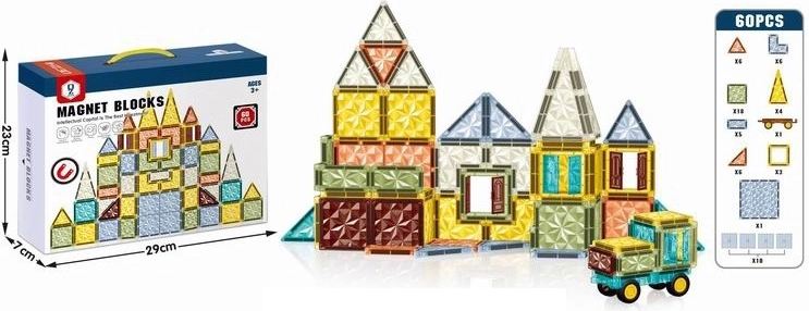 Juego de construcción 3D magnético para niños – 60 piezas