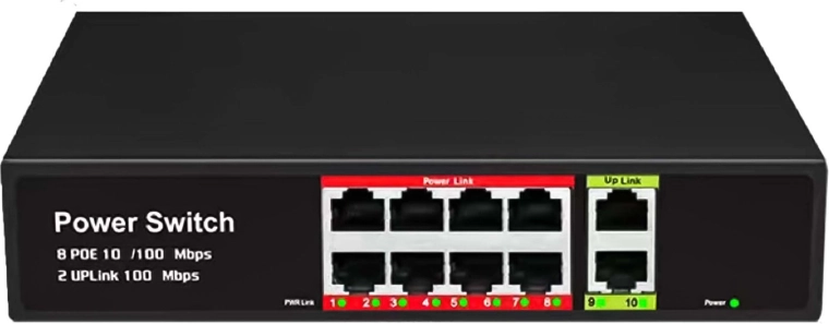 8 puertos PoE para alimentación a través de Ethernet