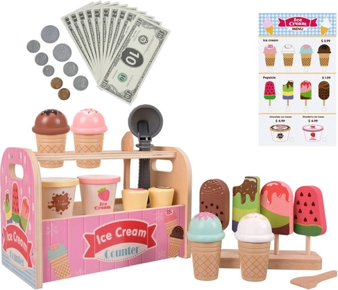 33 piezas incluyendo 10 helados y dinero de juguete
