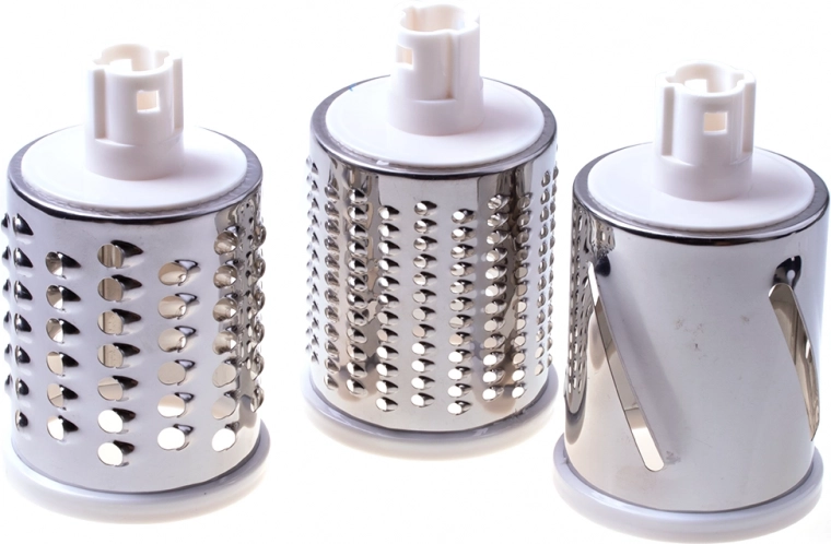 Tres tambores intercambiables para cortar y rallar