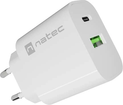 Natec Ribera cargador de red 20 W USB-A + USB-C, blanco