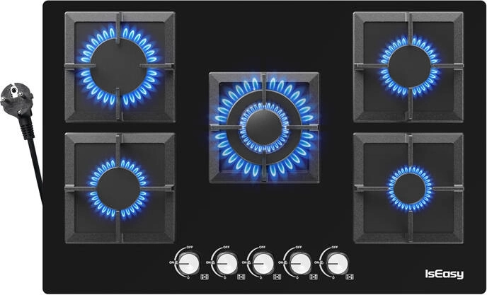 Cocina de gas IsEasy de vidrio con cinco zonas