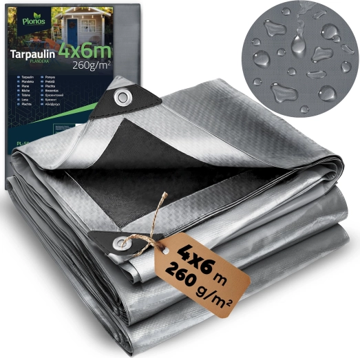 Lona HDPE 400 × 600 cm 260 g/m² plateado‑negro