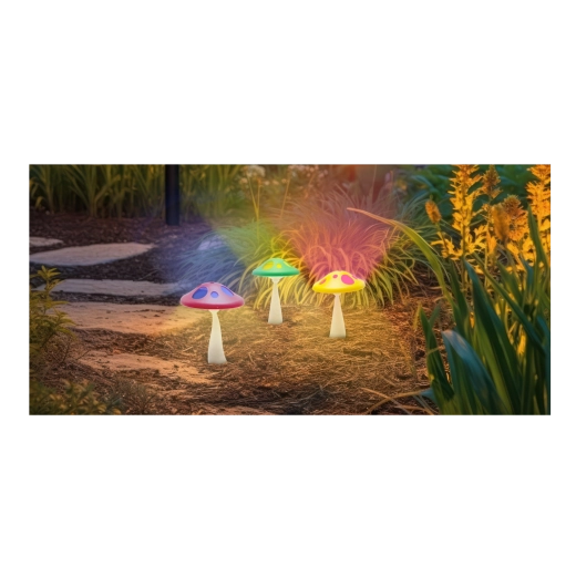 Lámpara solar de jardín en forma de seta con iluminación LED multicolor 27 cm